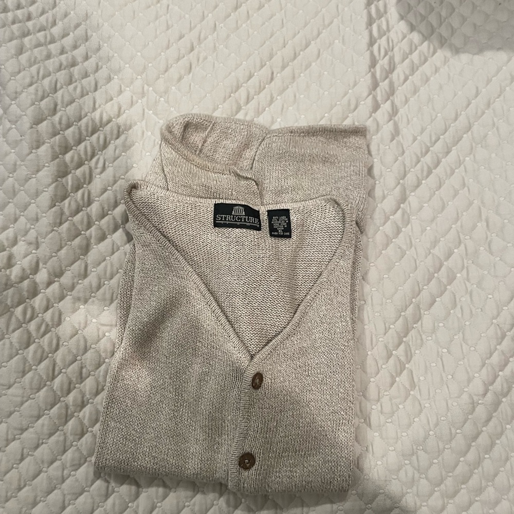 Structure Beige Cardigan Sweater V-Neck Soft Texture